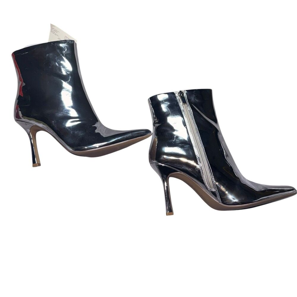 The Drop Gail Silver Mirror Ankle Boots Women’s 8 Pointed Toe Heel NIB